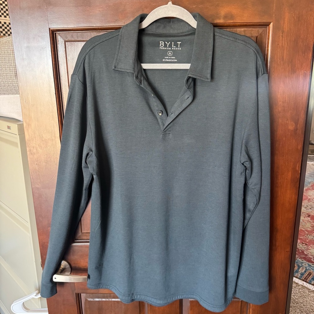 BYLT Basics Black Long Sleeve Polo